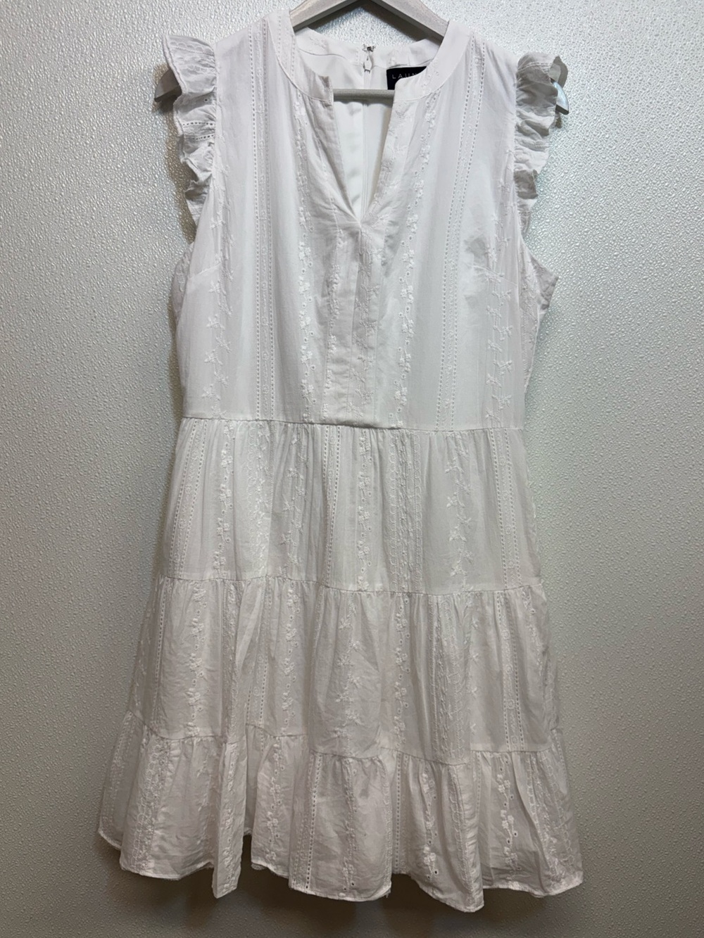 Laundry By Shelli Segal White Eyelet Tiered Midi Dress Sz 10 (E-26)